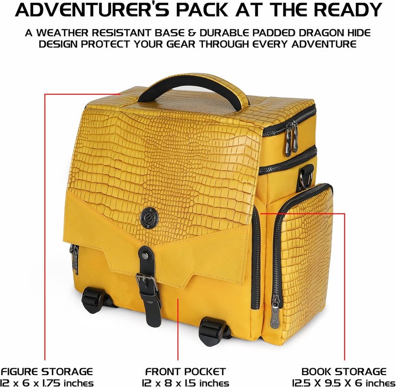 ENHANCE Collector's Edition RPG Adventurer's DnD Bag - Dragon Hide Exterior Travel RPG Bag with Tabletop Miniatures Storage Vault, Mat Holder, DnD Dice & Token Pockets, Fits 4-8 Books (Dragon Gold) - Image 2