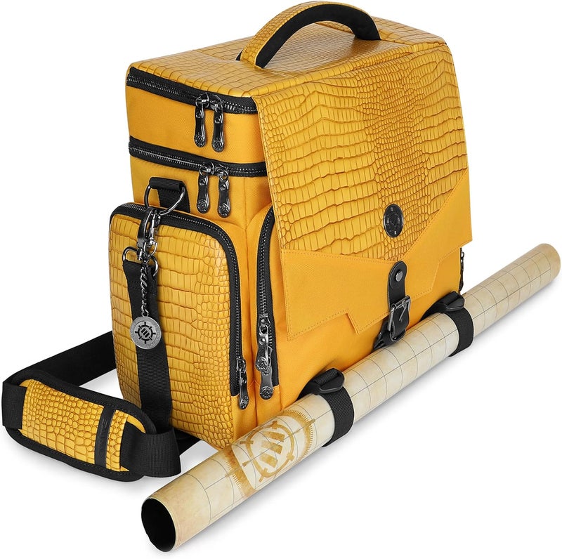 ENHANCE Collector's Edition RPG Adventurer's DnD Bag - Dragon Hide Exterior Travel RPG Bag with Tabletop Miniatures Storage Vault, Mat Holder, DnD Dice & Token Pockets, Fits 4-8 Books (Dragon Gold) - Image 1