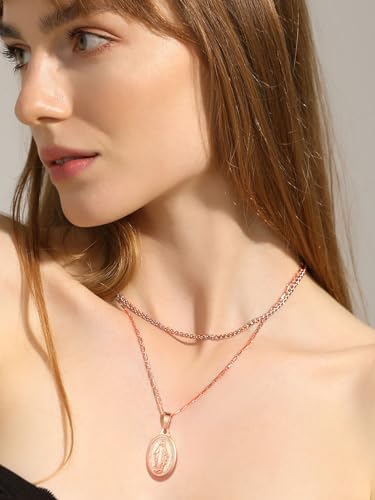U7 Oval Miraculous Medal Jewelry with 22 Inch Link Chain Rose Gold Plated Virgin Mary Necklace, Gift Box - Image 2