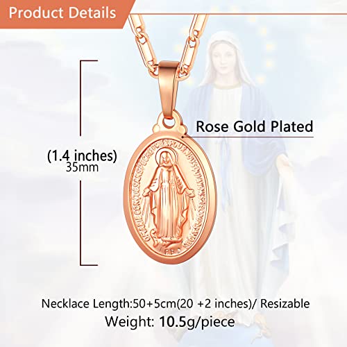 U7 Oval Miraculous Medal Jewelry with 22 Inch Link Chain Rose Gold Plated Virgin Mary Necklace, Gift Box - Image 4