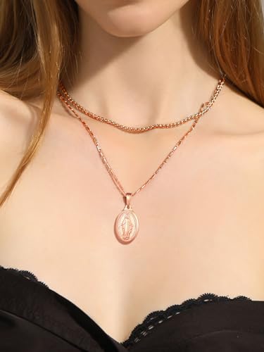 U7 Oval Miraculous Medal Jewelry with 22 Inch Link Chain Rose Gold Plated Virgin Mary Necklace, Gift Box - Image 3
