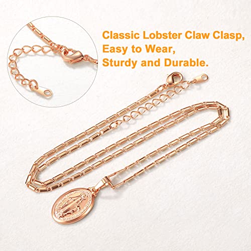 U7 Oval Miraculous Medal Jewelry with 22 Inch Link Chain Rose Gold Plated Virgin Mary Necklace, Gift Box - Image 5