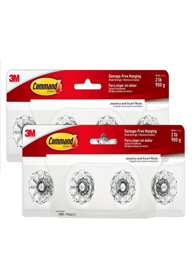 كوماند حامل مجوهرات وأوشحة بمقبض كريستالي من كوماند، يتحمل حتى 2 رطل، يتضمن منظمين للأوشحة مع 8 شرائط لاصقة من كوماند (عبوة من قطعتين، كل قطعة تحتوي على حامل واحد)، لتنظيم الإكسسوارات في غرفة النوم والخزانة دون إتلافها - Image 1