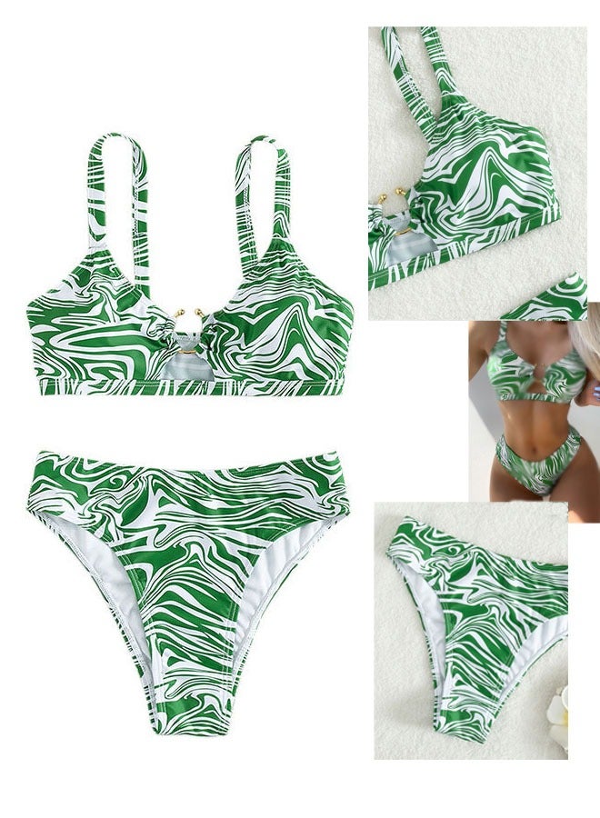 1 Pack Bikini Sets Halter Beachwear Ladies Bikini Swimsuit Hollow Out Beach Skirt Push Up Textured Ring Linked for Swimwear  - Image 1