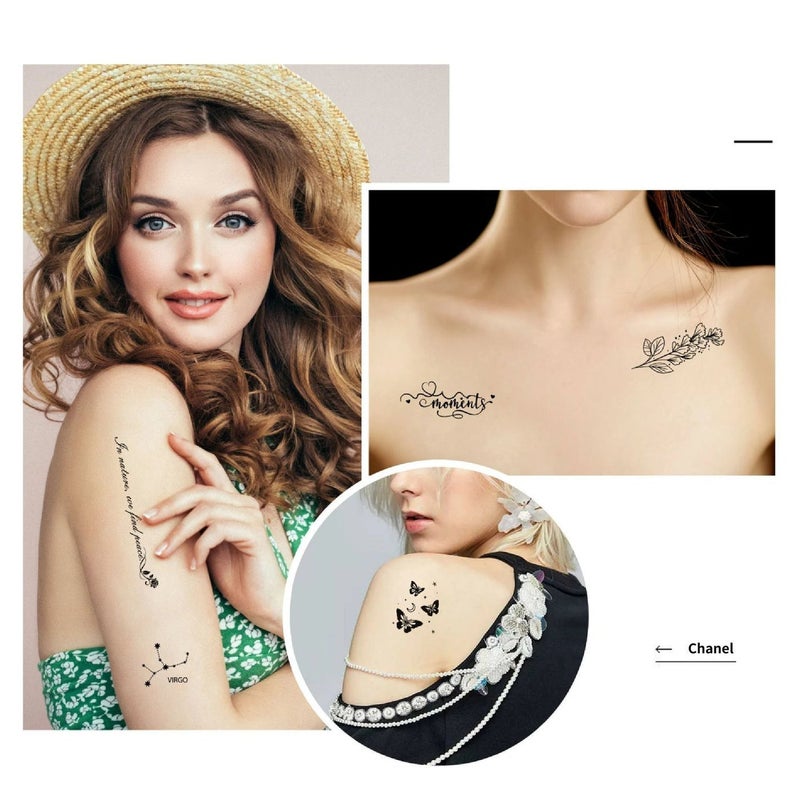 Women's Temporary Tattoo Stickers - Minimalist Butterfly Flower Quote Designs, Realistic, Small Size - Image 2