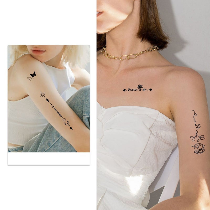 Women's Temporary Tattoo Stickers - Minimalist Butterfly Flower Quote Designs, Realistic, Small Size - Image 4