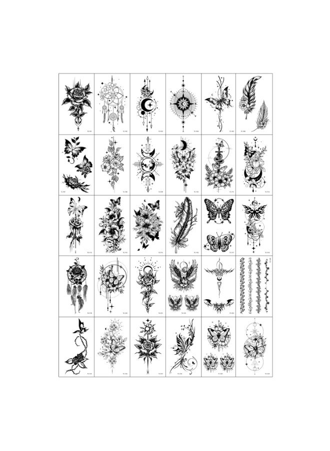 Women's Temporary Tattoo Stickers - Minimalist Butterfly Flower Quote Designs, Realistic, Small Size - Image 1