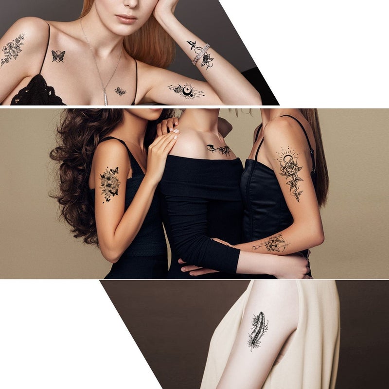 Women's Temporary Tattoo Stickers - Minimalist Butterfly Flower Quote Designs, Realistic, Small Size - Image 3