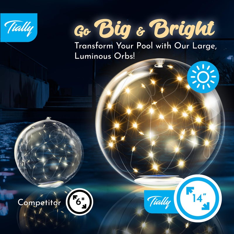 TIALLY Fairy Floating Pool Lights Solar Powered - 14" Inflatable Glow Balls for Pool, Solar Floating Lights for Pool, Floating Solar Pool Lights for Inground Pools, Pool Decorations Outdoor (4 Pack) - Image 4