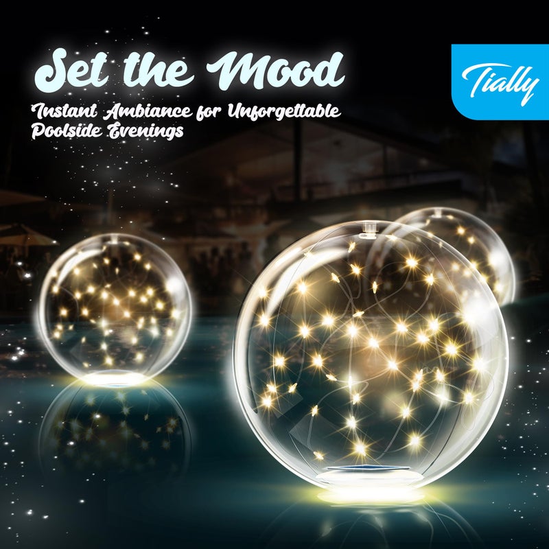 TIALLY Fairy Floating Pool Lights Solar Powered - 14" Inflatable Glow Balls for Pool, Solar Floating Lights for Pool, Floating Solar Pool Lights for Inground Pools, Pool Decorations Outdoor (4 Pack) - Image 2