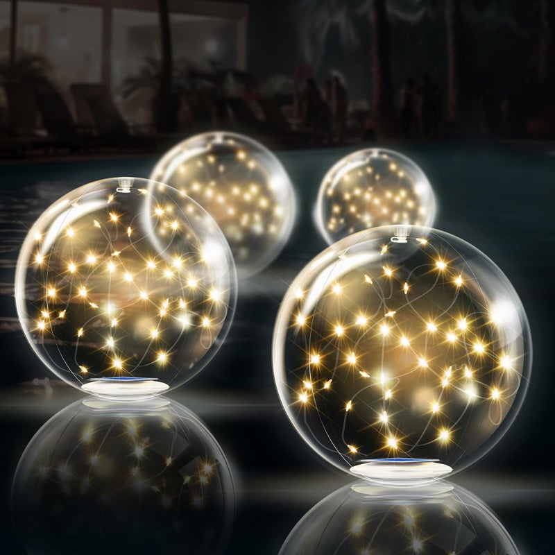 TIALLY Fairy Floating Pool Lights Solar Powered - 14" Inflatable Glow Balls for Pool, Solar Floating Lights for Pool, Floating Solar Pool Lights for Inground Pools, Pool Decorations Outdoor (4 Pack) - Image 1