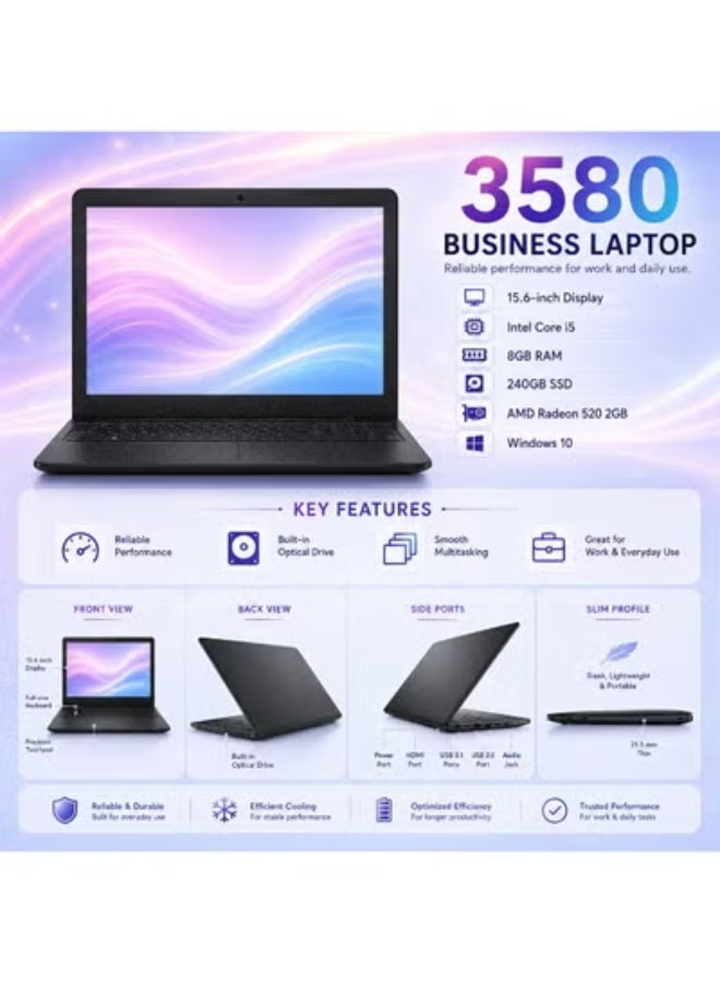 15.6 Inch Business Laptop with Core i5 Processor, 8GB RAM, 240GB SSD Storage, Dedicated Graphics, Includes Laptop Stand, Mouse and Carrying Bag - Image 3