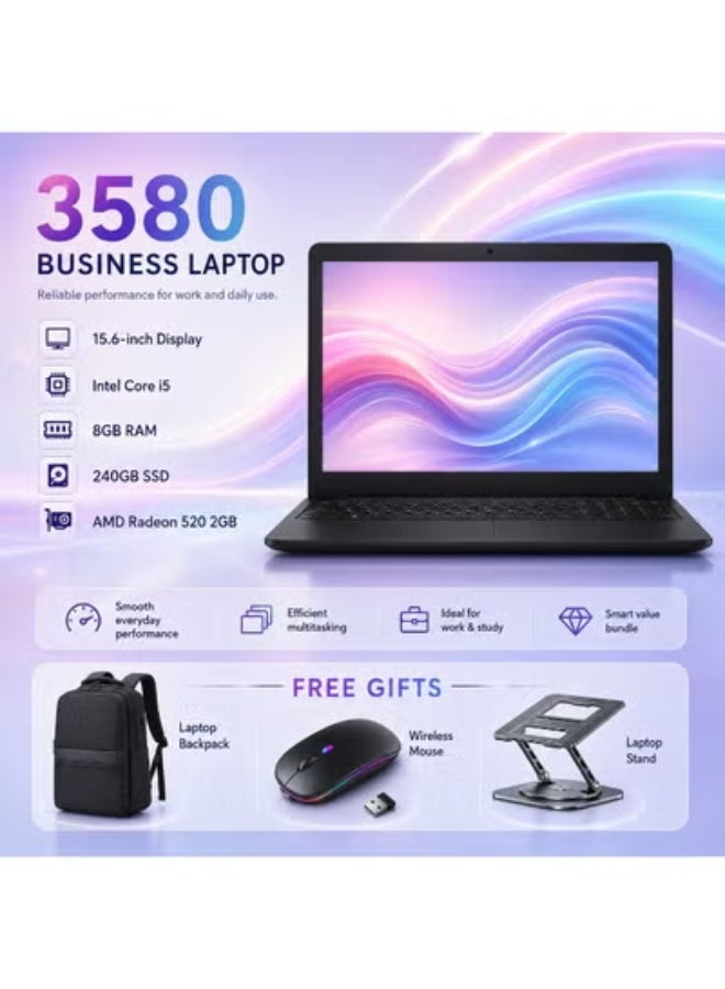 15.6 Inch Business Laptop with Core i5 Processor, 8GB RAM, 240GB SSD Storage, Dedicated Graphics, Includes Laptop Stand, Mouse and Carrying Bag - Image 2