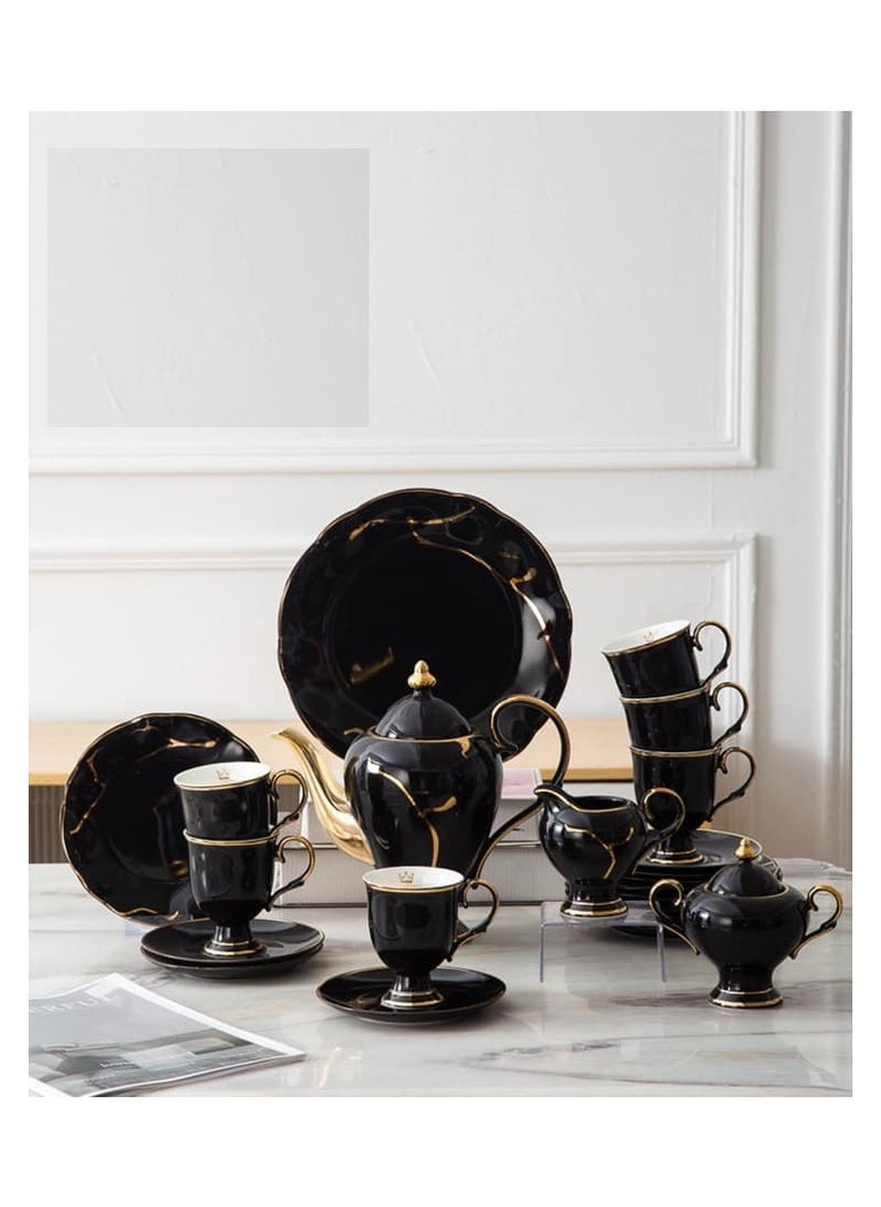MARBLE Tea set with full gateau service, 30 pieces, black TS45830BG  - Image 1