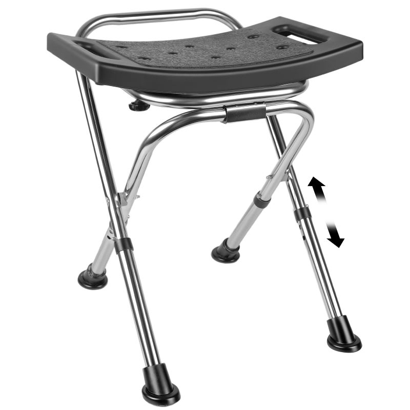 DSUWAZU Folding Shower Chair SeatHeight Adjustable Shower Chair SeatStainless Eligible Shower Chair for Inside Shower400lbs Portable Travel Shower StoolSafety AntiSlip Bath Chair for SeniorsBlack - Image 2