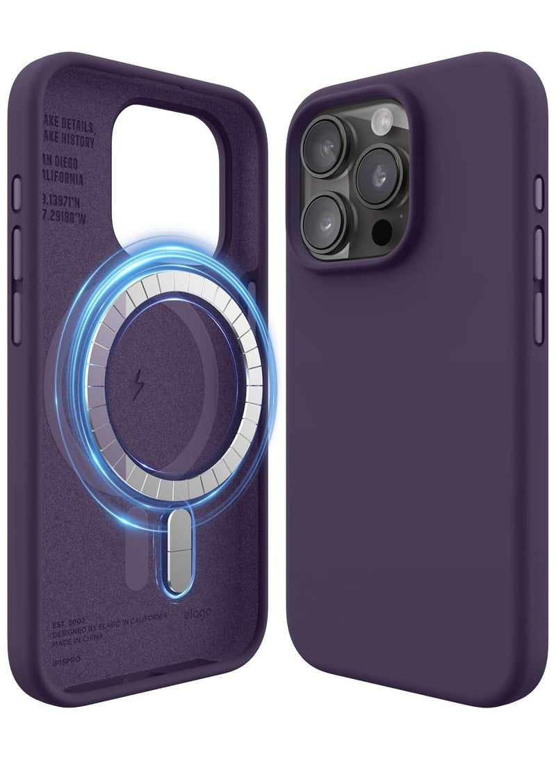 elago Magnetic Liquid Silicone for iPhone 15 PRO case cover compatible with MagSafe Shockproof - Deep Purple - Image 1