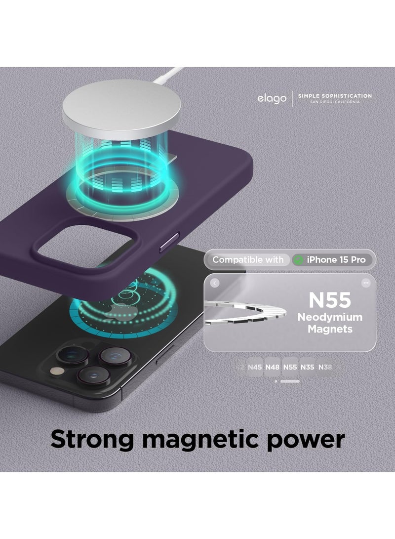 elago Magnetic Liquid Silicone for iPhone 15 PRO case cover compatible with MagSafe Shockproof - Deep Purple - Image 2