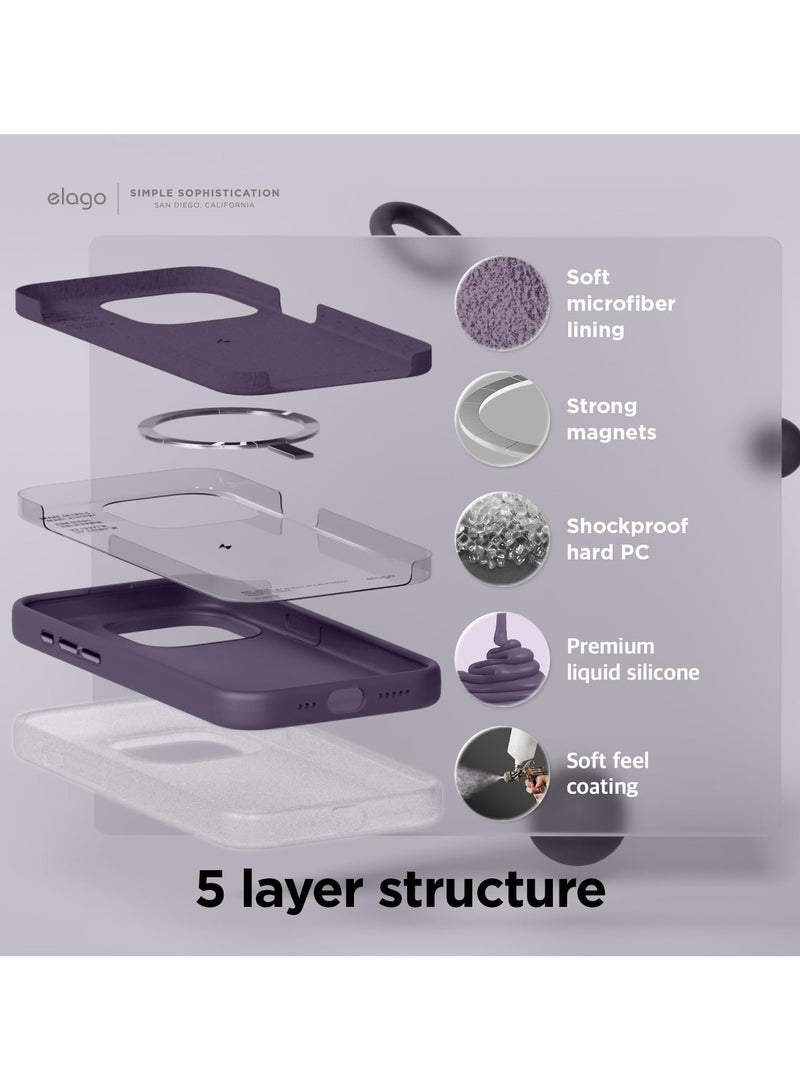 elago Magnetic Liquid Silicone for iPhone 15 PRO case cover compatible with MagSafe Shockproof - Deep Purple - Image 3