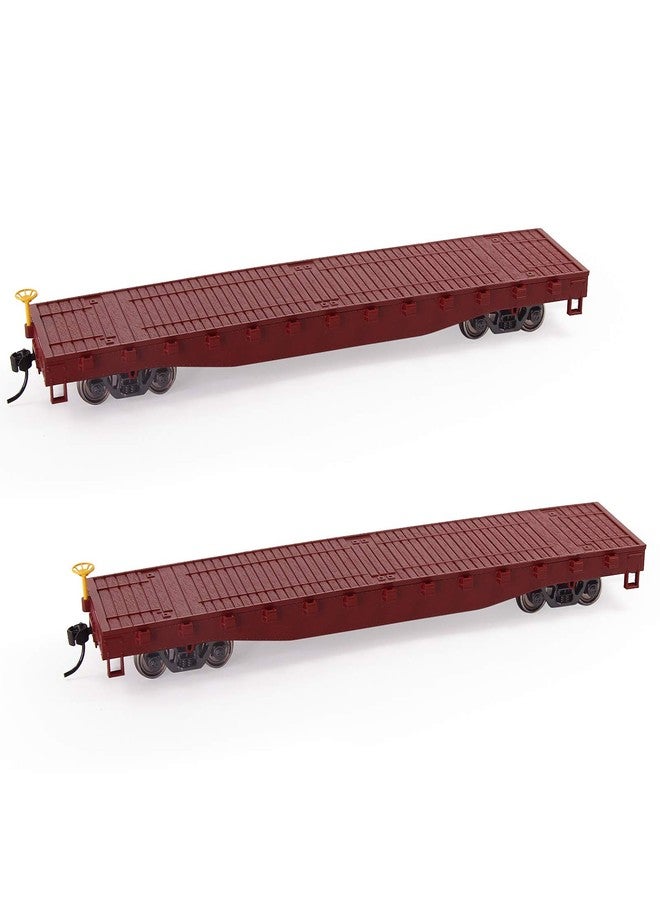 Evemodel C8741 2pcs HO Scale 1:87 52' Flat Car Flatbed Transporter 52ft Model Train Container Carriage Freight Car (Claret) - Image 1