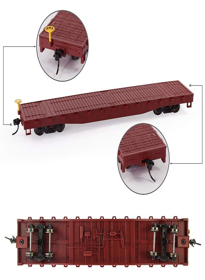 Evemodel C8741 2pcs HO Scale 1:87 52' Flat Car Flatbed Transporter 52ft Model Train Container Carriage Freight Car (Claret) - Image 4