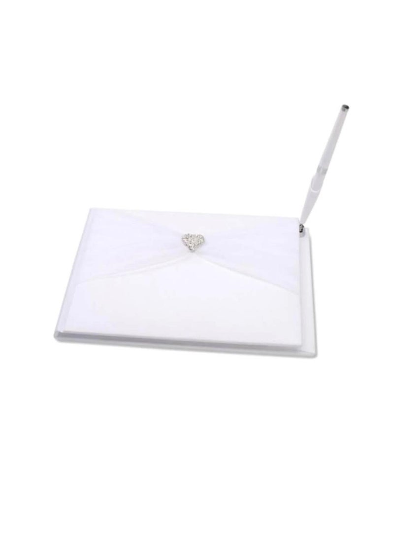 سجل الزوار أبيض مع تول وقلب حجر الراين - Image 1