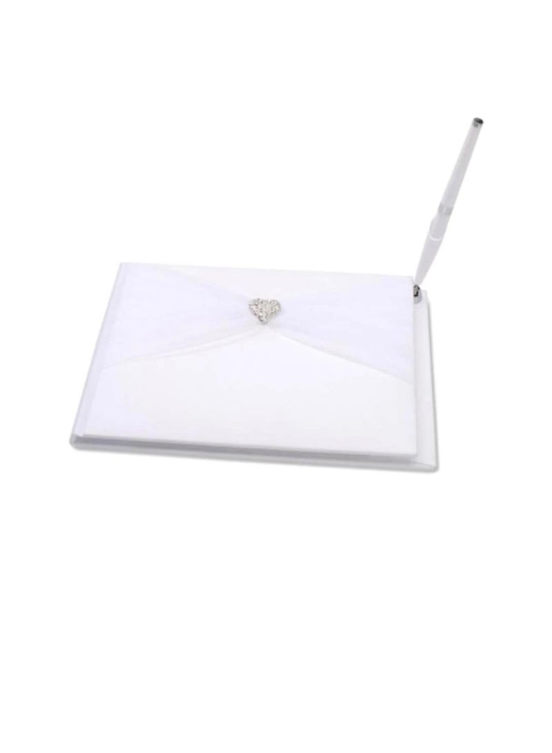 سجل الزوار أبيض مع تول وقلب حجر الراين - Image 3