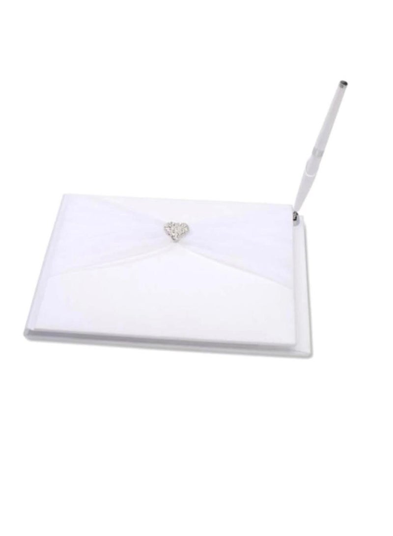 سجل الزوار أبيض مع تول وقلب حجر الراين - Image 2