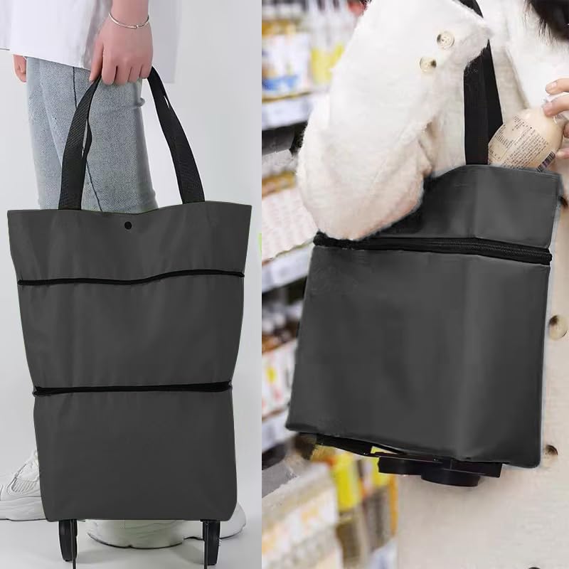 Vikooyes Collapsible Shopping Grocery Bag With Wheels Rolling Tote Bag With Wheels Large Reusable Shopping BagsBlackLarge - Image 3