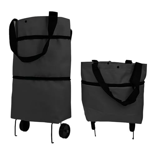 Vikooyes Collapsible Shopping Grocery Bag With Wheels Rolling Tote Bag With Wheels Large Reusable Shopping BagsBlackLarge - Image 1