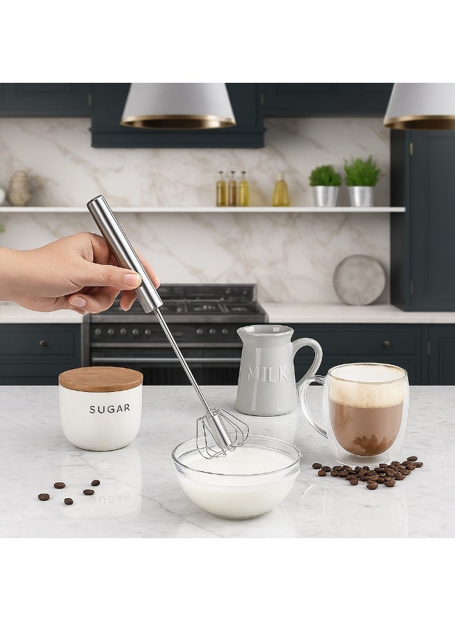 Top Choice Stainless Steel Hand Push Whisk | Semi-Automatic Egg Beater & Milk Frother | 10 Inch Manual Mixer | Food-Grade Steel, Rustproof, Easy to Clean | Kitchen Tools (Silver) - Image 2