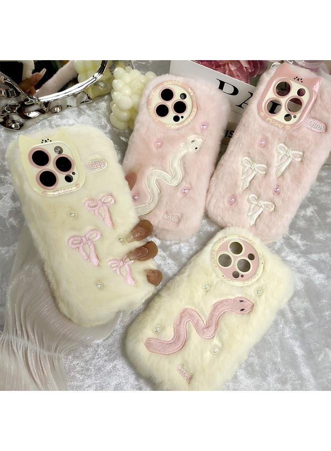 S-TOP Case For iPhone 16 Plus Snake Embroidery Plush Silicone Phone Case - Image 3