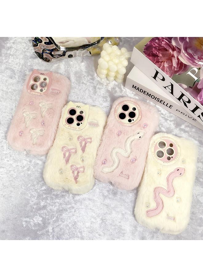 S-TOP Case For iPhone 16 Plus Snake Embroidery Plush Silicone Phone Case - Image 2