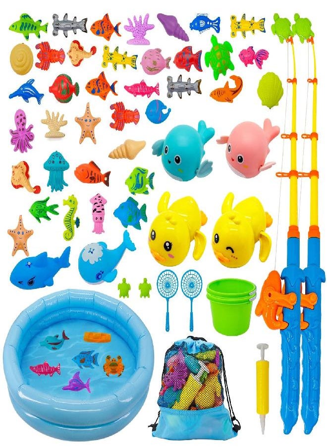 Kiditos - Kiditos Magnetic Fishing Toys Game Set with 4 Bathtub Tub Toys, Swimming Pool Toy, Colorful Ocean Sea Animals, Fishing Pole Rod Net, Fishing Game for Toddler Kids Age 3 4 5 6, 2 -4 Players Gift - Image 1
