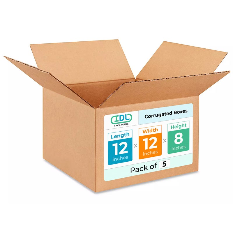 IDL Packaging B121285 Small Corrugated Shipping Boxes 12L x 12W x 8H Pack of 5 Excellent Choice of Sturdy Packing Boxes for USPS UPS FedEx Shipping