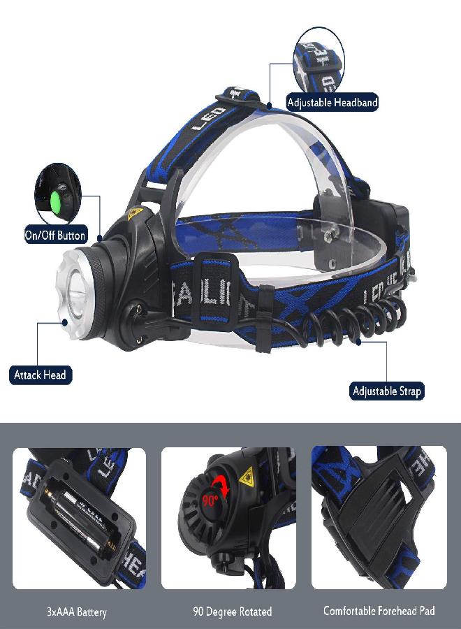 TotaLohan 4 in 1 Multicolor Headlamp 800 Lumen Zoomable One Mode White Red Green Blue Light, Hunting Headlight - Image 3