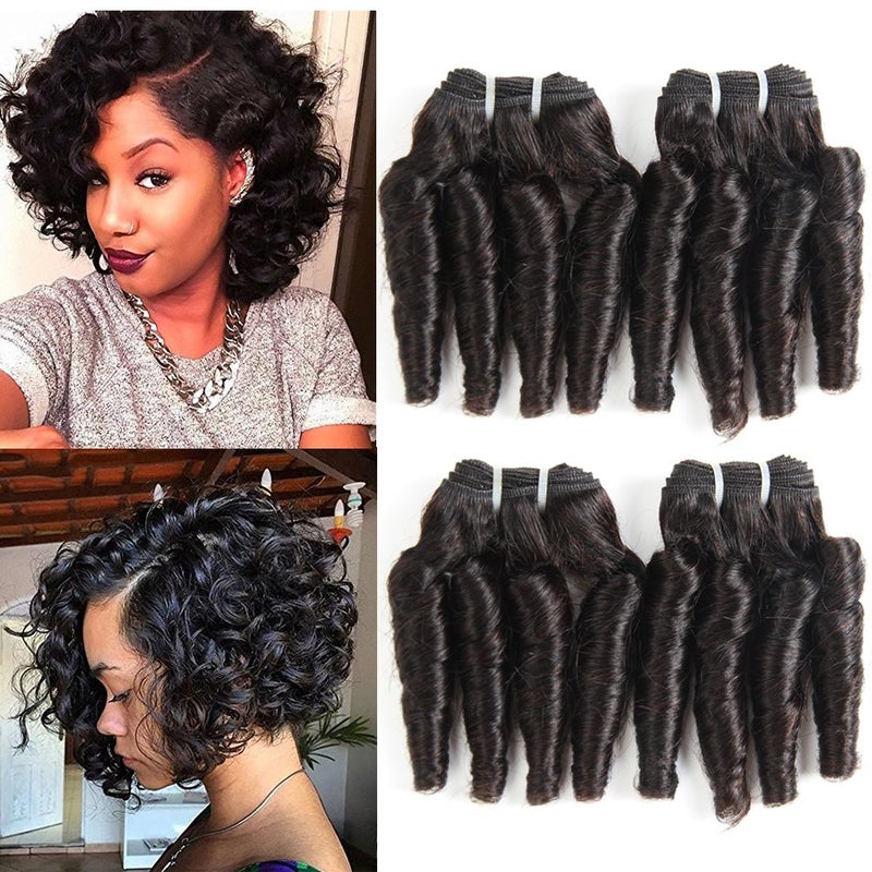 Molefi Brazilian Funmi Hair Loose Wave 4 Bundles Spiral Curl Hair Bundles Short Curly Weave 9A Unprocessed Brazilian Human Hair Extensions 50g/pc Full Head Natural Color (8 8 8 8 Inch) - Image 1