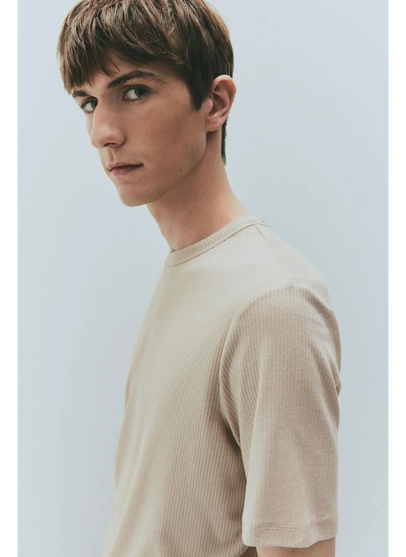 H&M Slim Fit Ribbed T-shirt