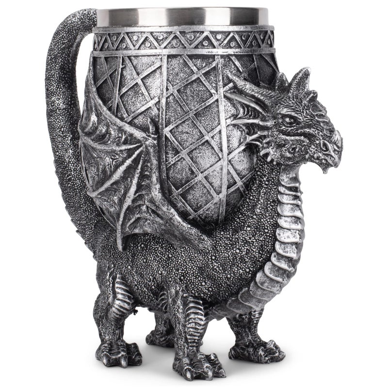 Cottage Garden Cottage Garden Dragon Antique Silver 14 ounce Stainless Steel Insert Goblet Chalice Mug