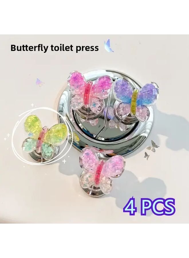 4 PCS Butterfly Toilet Flush Handle Set Self Adhesive Durable Resin Easy Press Multicolor - Image 2