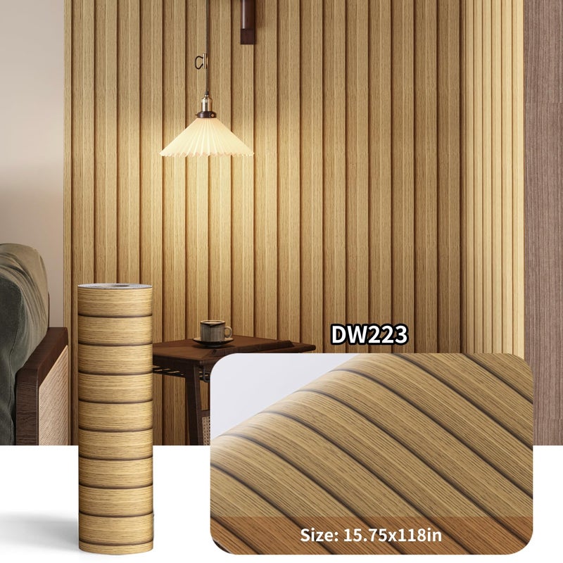 Haimin Wood Grain Slat Wall Panels Peel and Stick Faux Wood Thick Wallpaper 118"x15.75" Waterproof PET & IXPE Foam Paneling (Yellow Oak) - Image 2