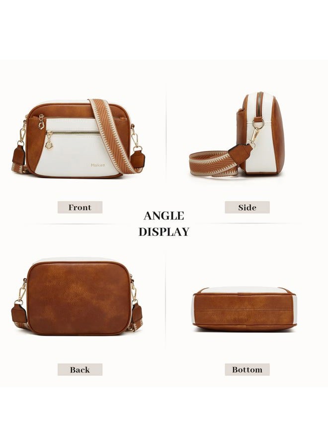 Makes Crossbody Purse for Women Small Crossbody Bags Trendy Vegan Leather with Adjustable Shoulder Straps Gift for Mother Wife Mom, Brown With Beige Minimalism Upgrade - Image 4