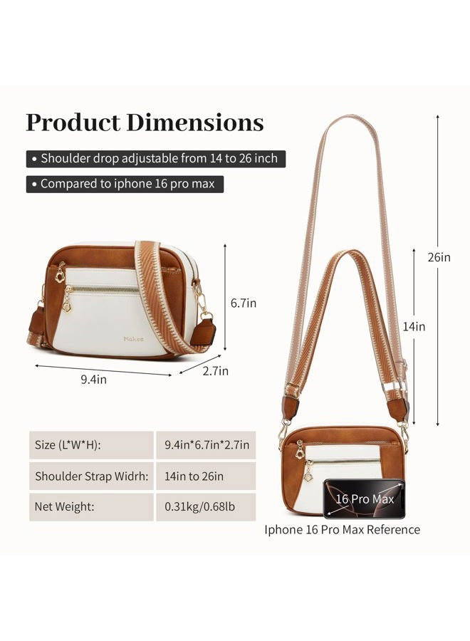 Makes Crossbody Purse for Women Small Crossbody Bags Trendy Vegan Leather with Adjustable Shoulder Straps Gift for Mother Wife Mom, Brown With Beige Minimalism Upgrade - Image 5
