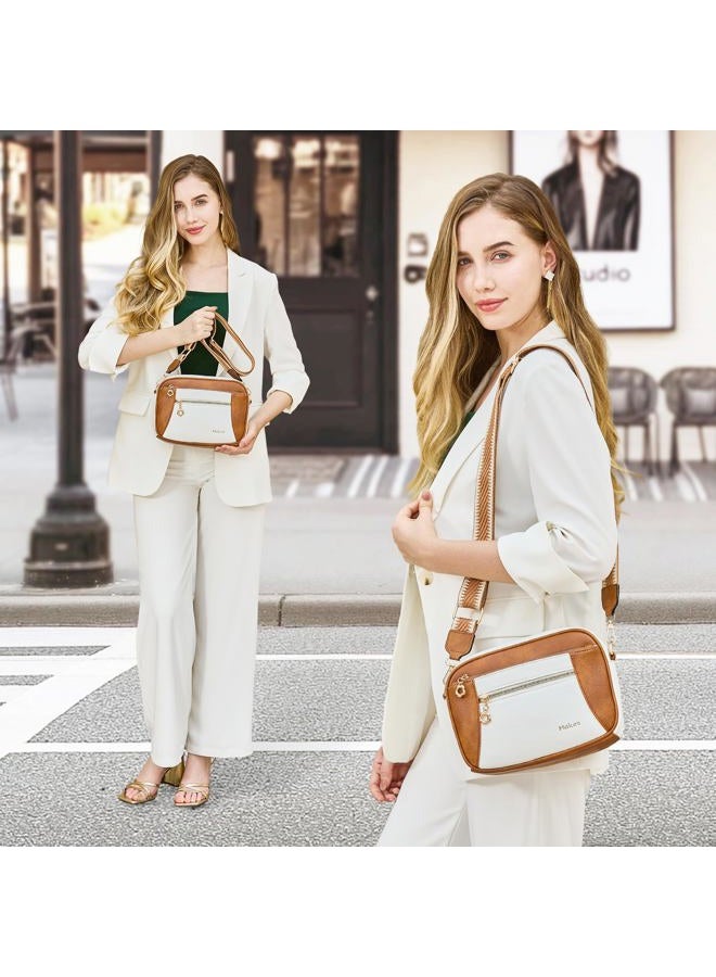 Makes Crossbody Purse for Women Small Crossbody Bags Trendy Vegan Leather with Adjustable Shoulder Straps Gift for Mother Wife Mom, Brown With Beige Minimalism Upgrade - Image 2
