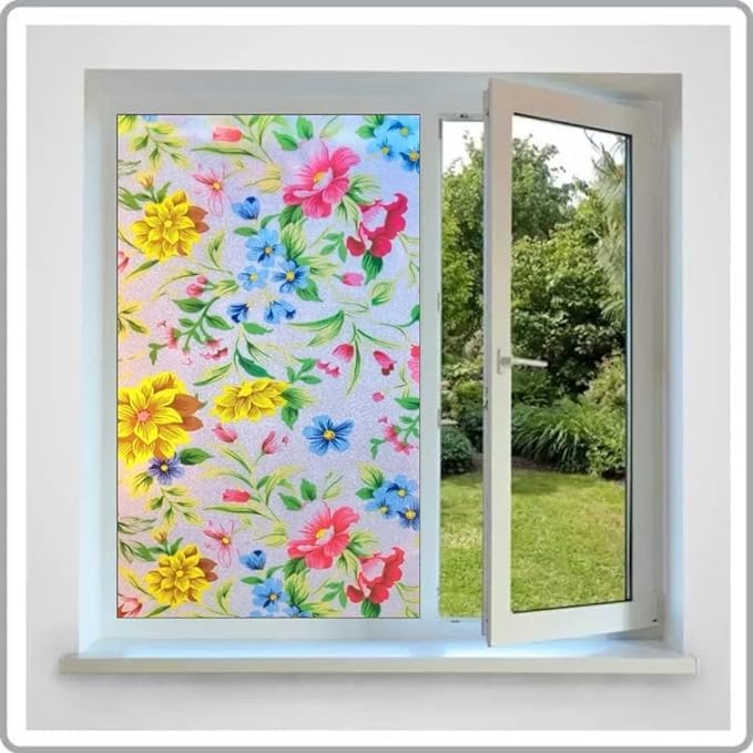 LIVECOOL LIVECOOL Frosted Window Self Adhesive Privacy Glass Film for Window Glass Decorative Window Sticker Wallpaper Vinyl Sheet for Glass Door Bathroom Home Window 24 X 150 Inch Colourful Butterfly  - Image 3