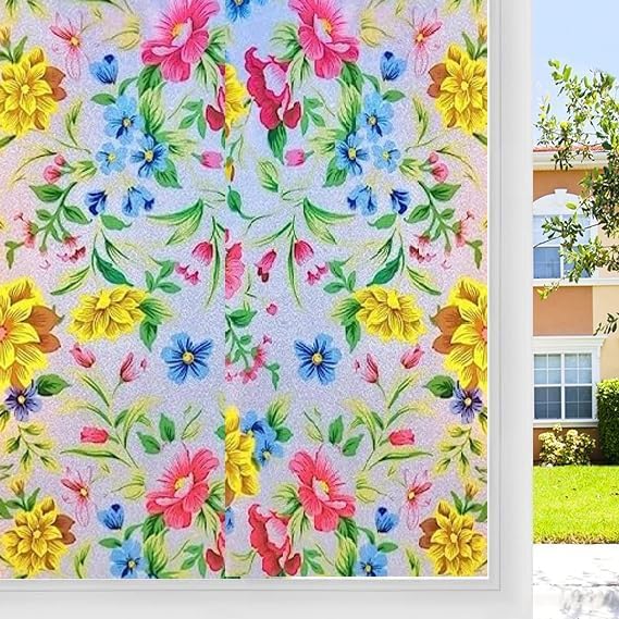 LIVECOOL LIVECOOL Frosted Window Self Adhesive Privacy Glass Film for Window Glass Decorative Window Sticker Wallpaper Vinyl Sheet for Glass Door Bathroom Home Window 24 X 150 Inch Colourful Butterfly  - Image 1