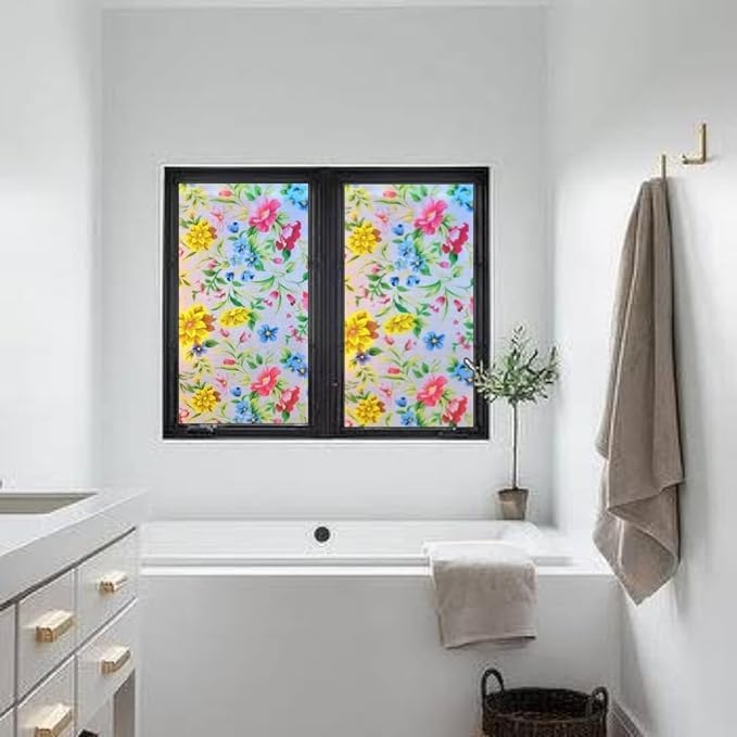 LIVECOOL LIVECOOL Frosted Window Self Adhesive Privacy Glass Film for Window Glass Decorative Window Sticker Wallpaper Vinyl Sheet for Glass Door Bathroom Home Window 24 X 150 Inch Colourful Butterfly  - Image 4