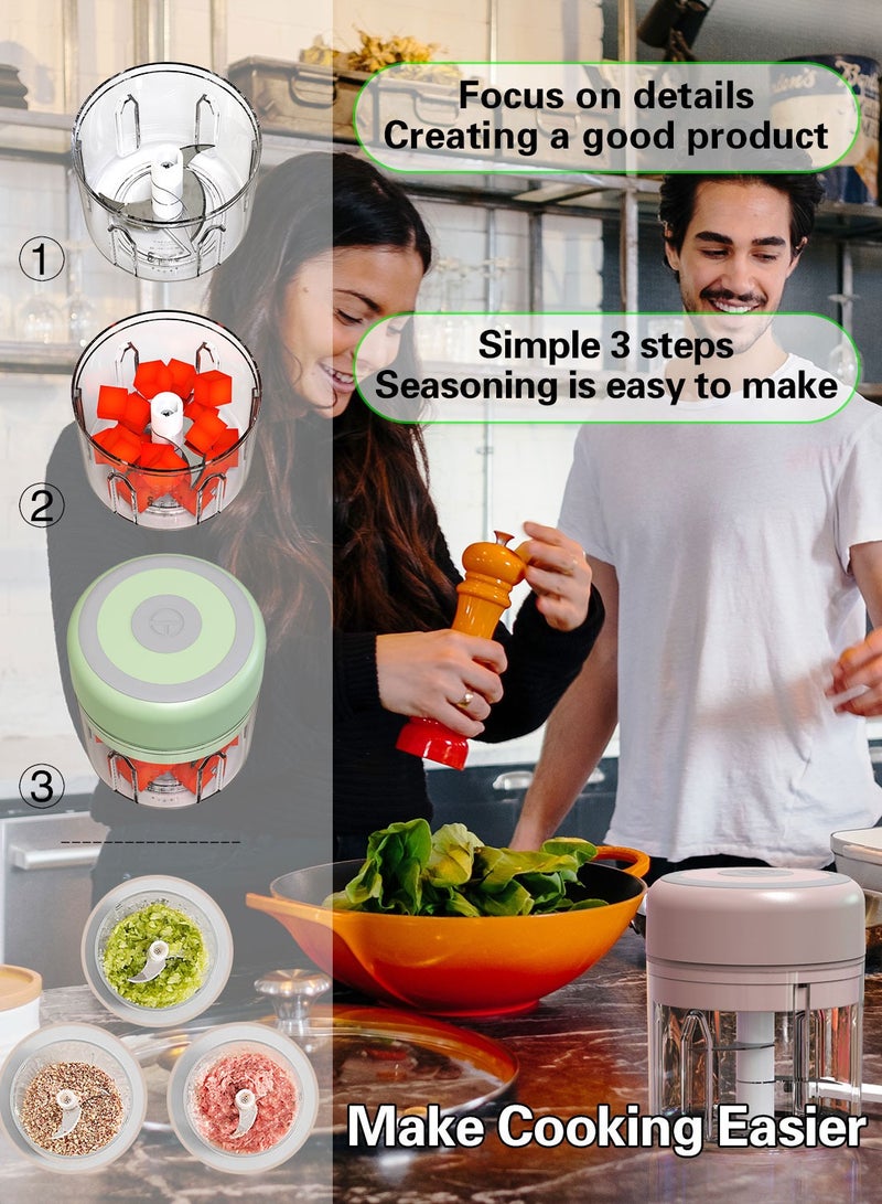 سيارم تمزيق الثوم، تمزيق الثوم المصغر الكهربائي 250 مل، تمزيق بطارية مدمجة قابلة للشحن USB لهرس البصل والثوم والفلفل، إلخ، وردي - Image 4