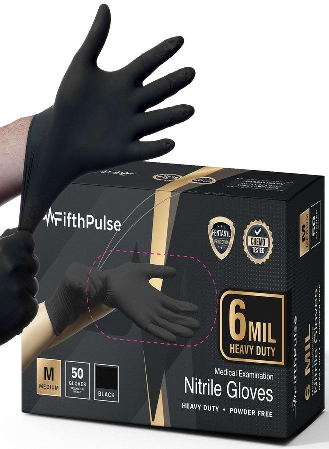 FifthPulse قفازات فيفث بالس من النتريل الأسود، 6 مل، متوسطة السماكة، 50 قفازًا، شديدة التحمل، مناسبة للأعمال الميكانيكية والطبخ، مصنوعة من مطاط آمن للاستخدام مع الطعام، خالية من البودرة واللاتكس، قفازات فحص طبي، سميكة للغاية ومقاومة للثقب. - Image 1