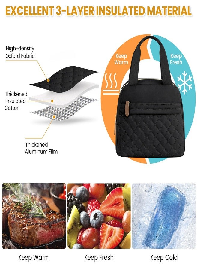 ELONGRIVER Insulated Lunch Bag for Women, Portable Lightweight Lunch Box for Adults, Reusable Small Lunch Tote Cooler Bags with Front Zipper Pocket for Work, Travel and Picnic (Black) - Image 3