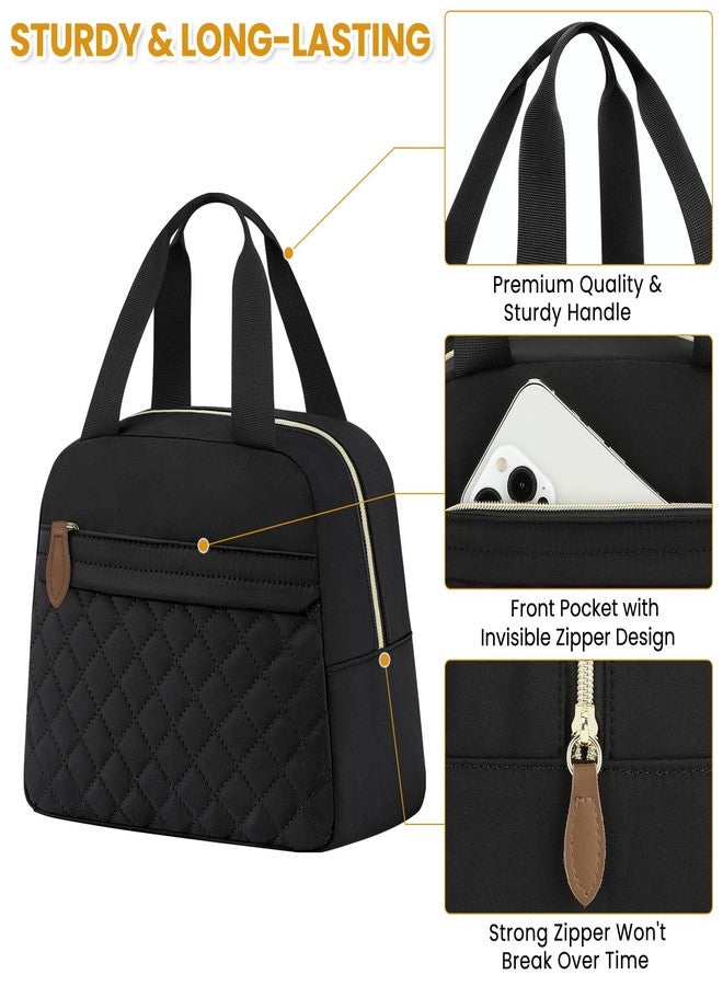 ELONGRIVER Insulated Lunch Bag for Women, Portable Lightweight Lunch Box for Adults, Reusable Small Lunch Tote Cooler Bags with Front Zipper Pocket for Work, Travel and Picnic (Black) - Image 4